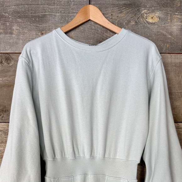 Warm NY Womens Wide Leg Terry Cotton Jumpsuit S/M Light Blue 3/4 Sleeve Lounge